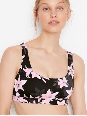 Victoria's Secret Black and Pink Floral Sports Bra